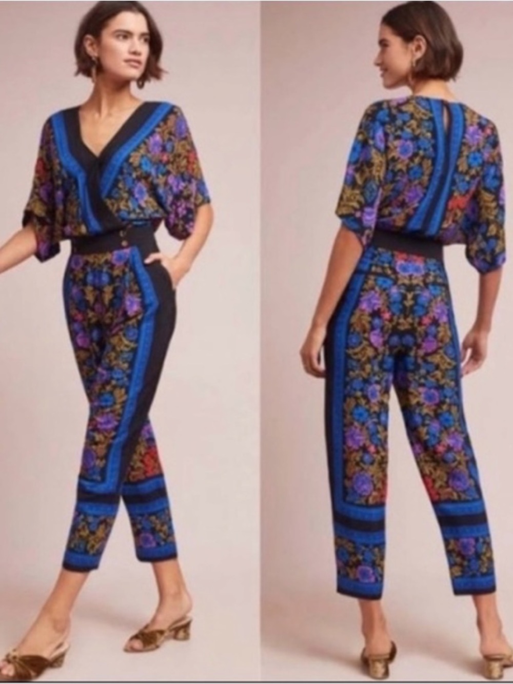 Anthropologie ett:TWA Scarf-printed Jumpsuit sz 4 PETITE